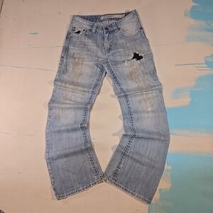 VTG Rock & Roll Cowboy Bootcut Light Wash Distressed Jeans 34x32 Thrashed Frayed